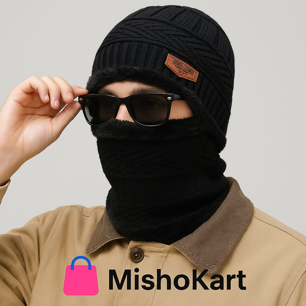 HRIDAY Unisex Winter Knit Beanie Cap Hat Neck Warmer Scarf(Pack of 1)