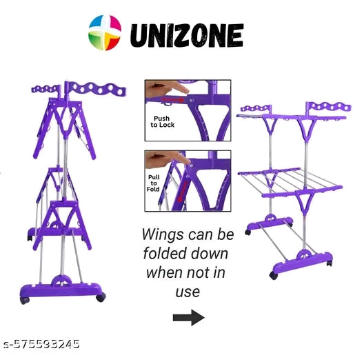 2-Tier Cloth Dryer Stand | Cloth Drying Stand Foldable | Cloth Stand Steel with Wheels &amp; Wave Wings
