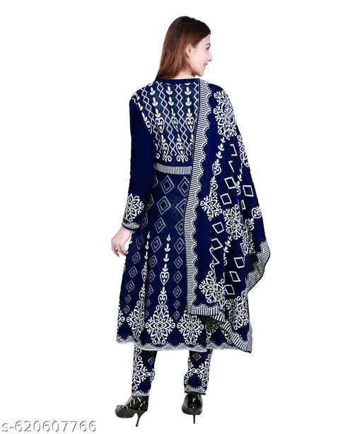 Women’s Winter Woolen Suit Set – Kurti with Dupatta and Legging Bottom
