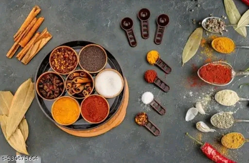 Spice Box Plastic Round 7 Sections with 7 Spoons Multipurpose Masala Box Set, Rangoli Dabba,Set1