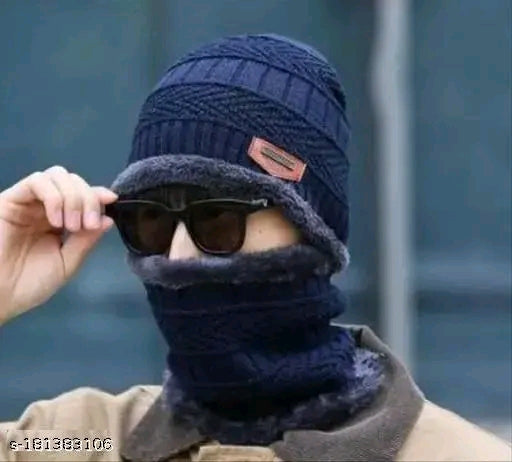 HRIDAY Unisex Winter Knit Beanie Cap Hat Neck Warmer Scarf(Pack of 1)