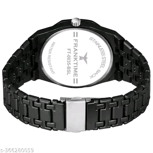 Premium Silver And Black Stainless-Steel Wristwatch with Blue Bezel, White Textured Dial, Multi-Function Sub-Dials, Elegant Design, Luxury Men’s Analog Watch for Everyday Style & Formal Wear