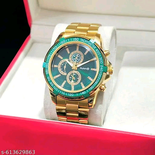 New Stylish men watches chronograph Green Dial with Golden Steel chain wedding watch for men &amp; Boys