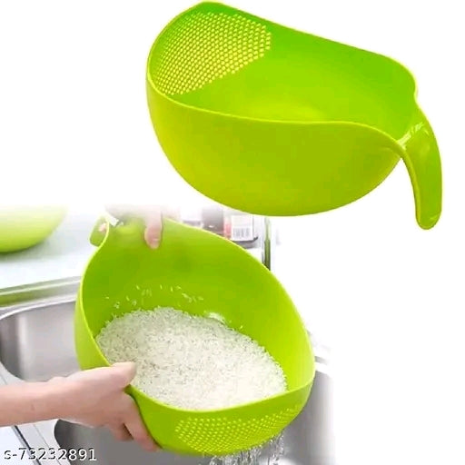Plastic Rice Wash Bowl with Handle for Rice Vegetable And Fruits Pack of 1 Washing Bowl | rice washer bowl