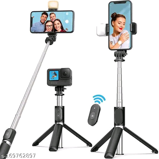 DAUMI R1S Wireless 360 Degree Mini Selfie Stick LED Fill light, 3 in 1 Multifunctional Foldable Extendable Monopod Tripod with Bluetooth Remote Control Bluetooth Selfie Stick &nbsp;(Black, Remote Included)