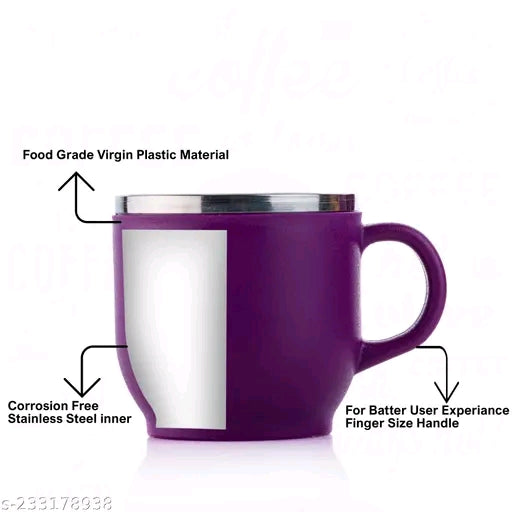 FOKAL Steel Plastic Tea Coffee Premium Quality Stainless Steel Insulated Tharmoware Tea Coffee cup Mug Coffee Cup Mugs Cups Set (Pack of 12, Purple)