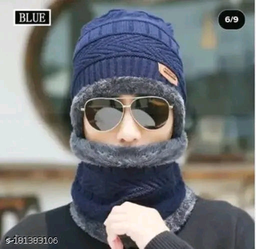 HRIDAY Unisex Winter Knit Beanie Cap Hat Neck Warmer Scarf(Pack of 1)