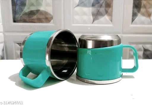 Pack of 6 Classic Stainless Steel Tea Cup Set | Steel Cups | Coffee Cups | Payali Set, Mini Cups Set of 6 | Chai ka Cup -Inner Steel Outer Plastic (Aqua Green)