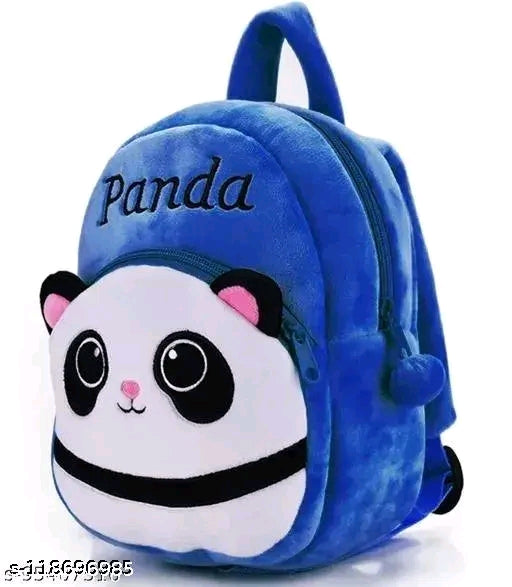 Cute Velvet Plush Cartoon Small School Bag for Kids || Baby Girl &amp; Boys Backpack || Animal Character School Bag with Adjustable Strips|| Cartoon Backpack || Travel Bag for Children (blue panda ) ( Pack of 1)