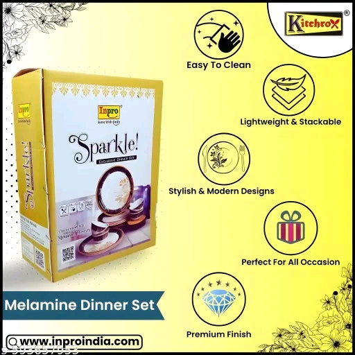 Every Occasion Covered:- 36-Piece Melamine Dinner Set Contains 6 Full Plates, 6 Half Plates, 12 Bowls and 12 Spoons Perfect for Dinning.