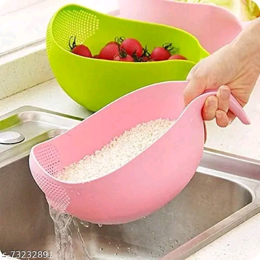 Plastic Rice Wash Bowl with Handle for Rice Vegetable And Fruits Pack of 1 Washing Bowl | rice washer bowl