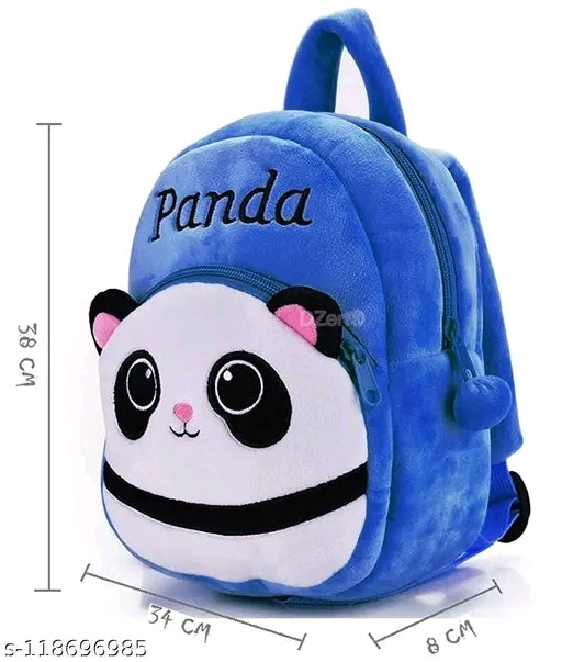 Cute Velvet Plush Cartoon Small School Bag for Kids || Baby Girl &amp; Boys Backpack || Animal Character School Bag with Adjustable Strips|| Cartoon Backpack || Travel Bag for Children (blue panda ) ( Pack of 1)