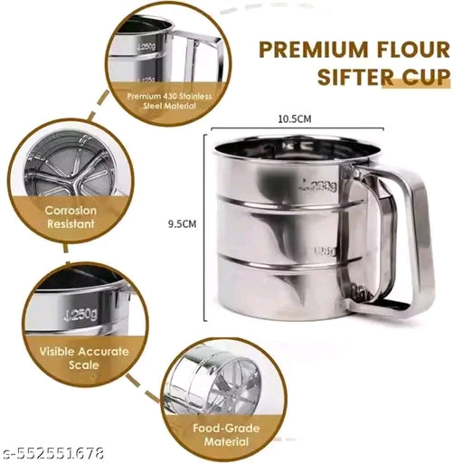 Baking Stainless Steel Shaker Sieve Cup Manual Flour Sifter with Measuring Scale Mark for Flour Icing Sugar…