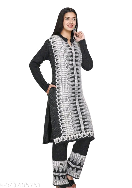 The Zigar Studio Kurta Palazzo Set with Full Length Dupatta - Premium Quality Woolen Suit with Palazzo and Bottemwear - Winter Wear Kurta Set&nbsp;