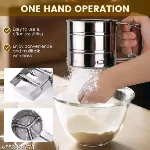 Baking Stainless Steel Shaker Sieve Cup Manual Flour Sifter with Measuring Scale Mark for Flour Icing Sugar…