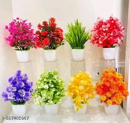 Set of 8 Artificial Plant For Home Decor or Office Décor Also Plant Suitable For Table , Flower &amp; Plant Specially Decor For Bed Room Decorationet Bonsai Wild Artificial Plant with Pot&nbsp;
