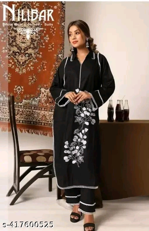 Black Pakistani Kurta Set | Embroidered Butta Kurta