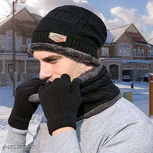 HRIDAY Unisex Winter Knit Beanie Cap Hat Neck Warmer Scarf(Pack of 1)