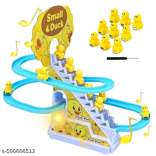 Kidoyz Duck Slide Toy Set, Funny Automatic Stair-Climbing Ducklings Cartoon Race Track Set Little Lovely Duck Slide Toy Escalator Toy with Lights and Music_3 Duck Included (Small Duck Track Racer)