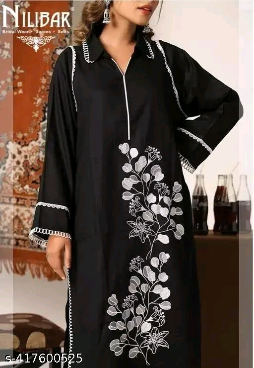 Black Pakistani Kurta Set | Embroidered Butta Kurta