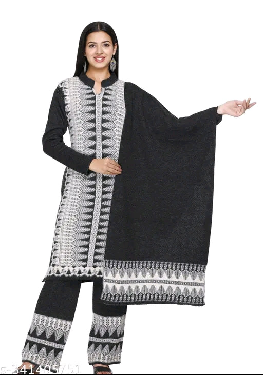 The Zigar Studio Kurta Palazzo Set with Full Length Dupatta - Premium Quality Woolen Suit with Palazzo and Bottemwear - Winter Wear Kurta Set&nbsp;