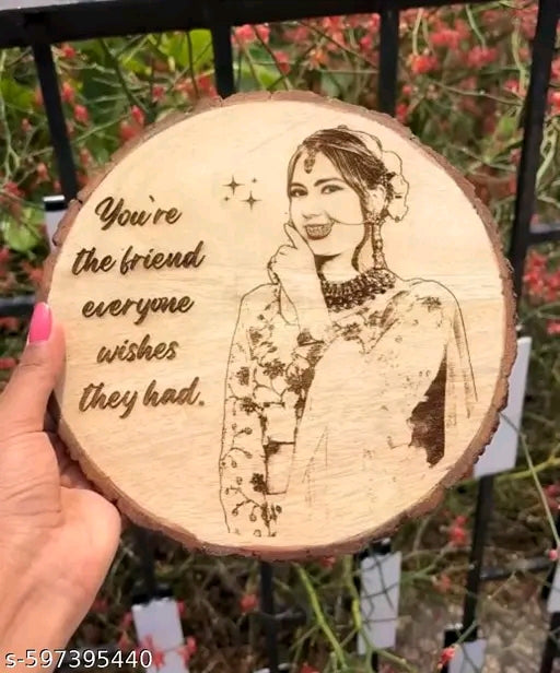 Customize Engraved Natural Slice Wooden Round Photo Frame, Personalized Picture Gift For Birthday, Wedding, Real Wood Plaque With Wood Stand, Tabletop, 6 inch