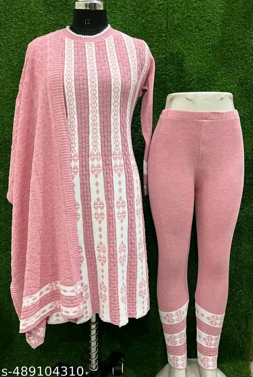 Women's Winter Trendy Anarkali Kurti Legging Set with Pockets - Stylish Frock Suit with Legging Regular Fit Designer Look for Cold Weather