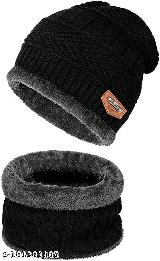 HRIDAY Unisex Winter Knit Beanie Cap Hat Neck Warmer Scarf(Pack of 1)