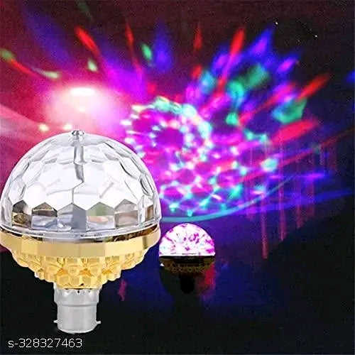 Golden Jumbo Disco LED Light with 360 Degpree Rotating Party Bulb, Colorful Strobe Effect for Home, Bar, Club, Bedroom, and Festive Decoration