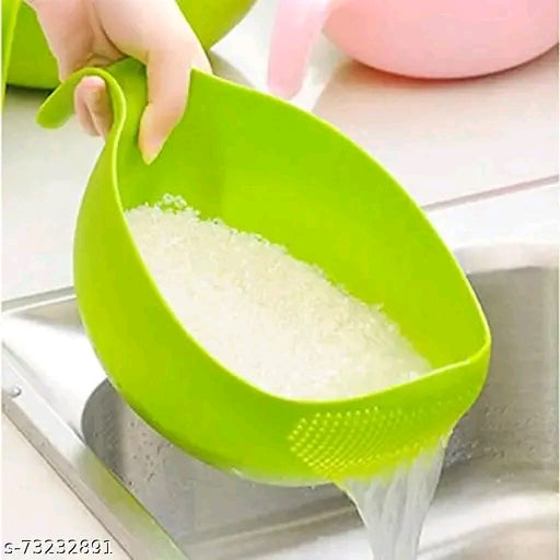 Plastic Rice Wash Bowl with Handle for Rice Vegetable And Fruits Pack of 1 Washing Bowl | rice washer bowl
