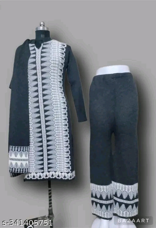 The Zigar Studio Kurta Palazzo Set with Full Length Dupatta - Premium Quality Woolen Suit with Palazzo and Bottemwear - Winter Wear Kurta Set&nbsp;