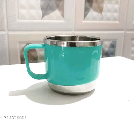 Pack of 6 Classic Stainless Steel Tea Cup Set | Steel Cups | Coffee Cups | Payali Set, Mini Cups Set of 6 | Chai ka Cup -Inner Steel Outer Plastic (Aqua Green)