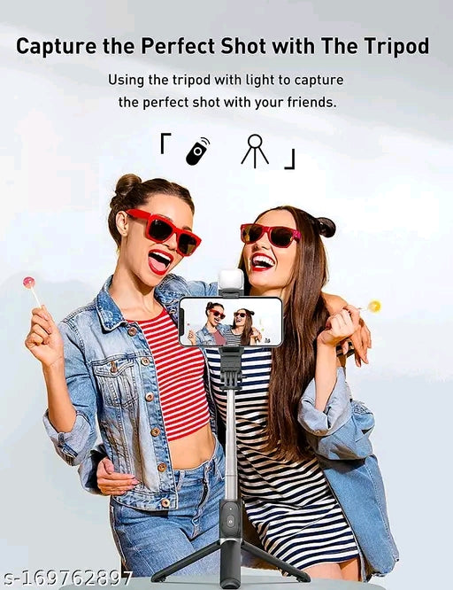 DAUMI R1S Wireless 360 Degree Mini Selfie Stick LED Fill light, 3 in 1 Multifunctional Foldable Extendable Monopod Tripod with Bluetooth Remote Control Bluetooth Selfie Stick &nbsp;(Black, Remote Included)