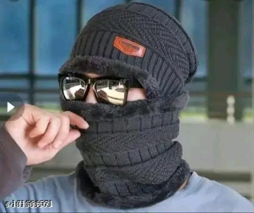 HRIDAY Unisex Winter Knit Beanie Cap Hat Neck Warmer Scarf(Pack of 1)