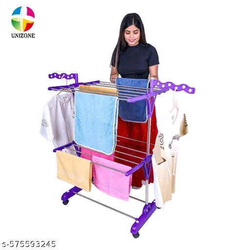 2-Tier Cloth Dryer Stand | Cloth Drying Stand Foldable | Cloth Stand Steel with Wheels &amp; Wave Wings
