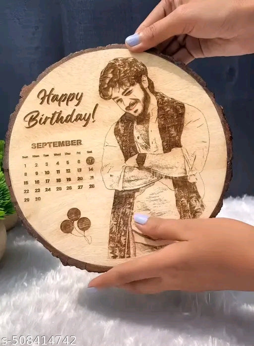 Customize Engraved Natural Slice Wooden Round Photo Frame, Personalized Picture Gift For Birthday, Wedding, Real Wood Plaque With Wood Stand, Tabletop, 6 inch