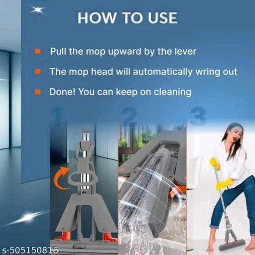 Butterfly Sponge Mop with Self-Wringing, Squeeze Roller Mop with Super Absorbent PVA Sponge Heads &amp; Stainless Steel Handle for Hardwood Marble Ceramic Kitchen Bathroom Floor Cleaning