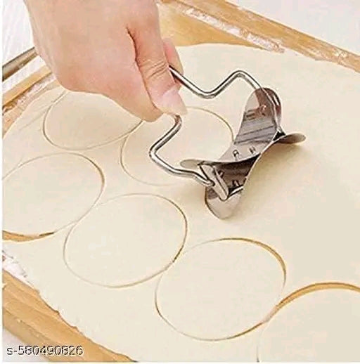 IHAN Stainless Steel Puri Cutter Roller Machine with Handle for Home Baking Tools for Women,Dough Circle Roller Cutter for Kitchen,poori Cutter Roller