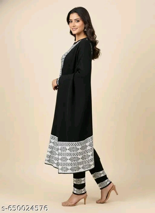 Winter Woolen Anarkali Kurti Pajami Dupatta Set for Women