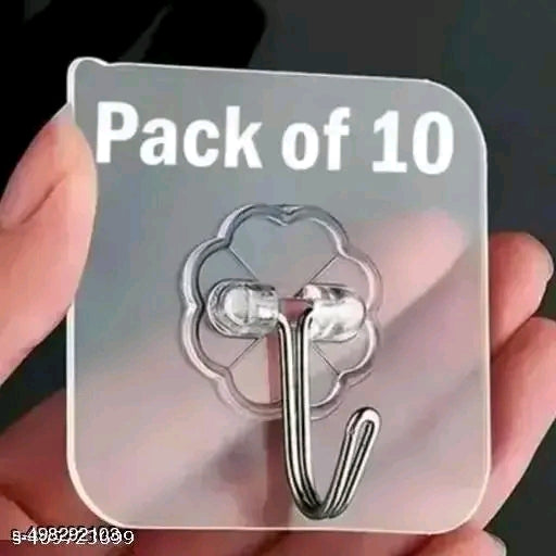 Pack of 10 Self Adhesive Wall Transparent Hooks for Wall Heavy Duty Extra Strong, Nail Free Hanging, Barthroom &amp; Kitchen Accessories Wall Hanger Without Drilling