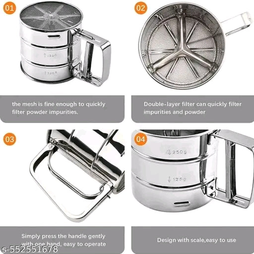 Baking Stainless Steel Shaker Sieve Cup Manual Flour Sifter with Measuring Scale Mark for Flour Icing Sugar…