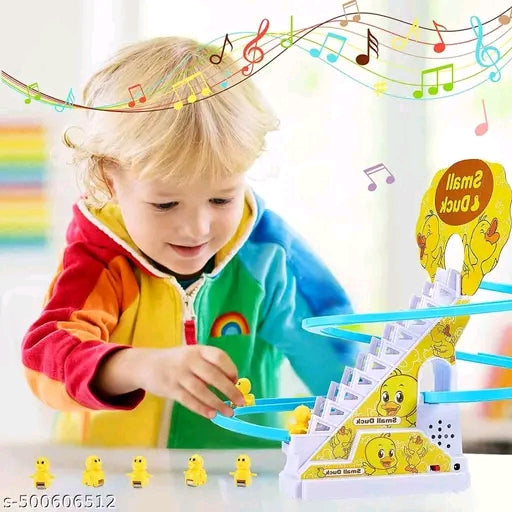 Kidoyz Duck Slide Toy Set, Funny Automatic Stair-Climbing Ducklings Cartoon Race Track Set Little Lovely Duck Slide Toy Escalator Toy with Lights and Music_3 Duck Included (Small Duck Track Racer)