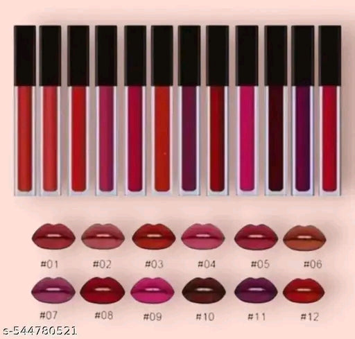 Ultra Smooth Non-Transfer Liquid Matte Beauty Lipstick Set of 12 Multicolor Lipsticks For (Girls/Women)