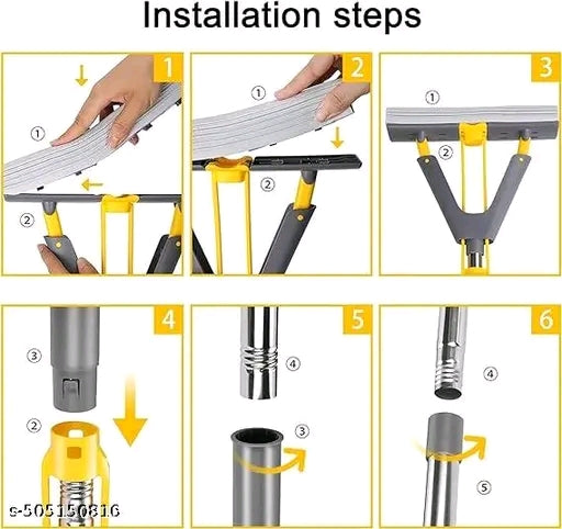 Butterfly Sponge Mop with Self-Wringing, Squeeze Roller Mop with Super Absorbent PVA Sponge Heads &amp; Stainless Steel Handle for Hardwood Marble Ceramic Kitchen Bathroom Floor Cleaning