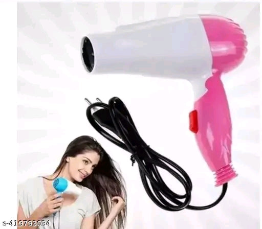 Professional Electric Foldable Hair Dryer With 2 Speed Control 1000 Watts - Pink And White