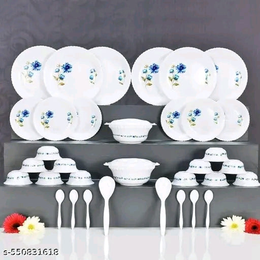 SHIVAOY Unbreakable Plastic Light Weight Dinner Set of 36 pcs 6 Full Plates,6 Quarter Plates,12 Veg Bowls,2 Serving Bowl with 2 lids,2 Serving Spoons and,2 Other Spoon