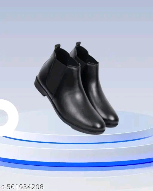 Black Chelsea Boots for Men | Waterproof PVC Sole, Round Toe | Synthetic Leather | Sizes 6-9 | Easy to Maintain, Matches Every Outfit