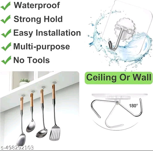 Pack of 10 Self Adhesive Wall Transparent Hooks for Wall Heavy Duty Extra Strong, Nail Free Hanging, Barthroom &amp; Kitchen Accessories Wall Hanger Without Drilling