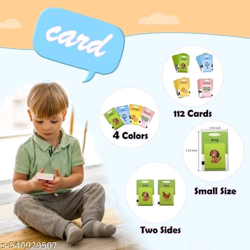 Flash Cards for Kids Talking English Words Flash Cards Preschool Electronic Reading Early Talking Flashcards Toy for Kids - 112 pcs Card (Card Early Education Device)