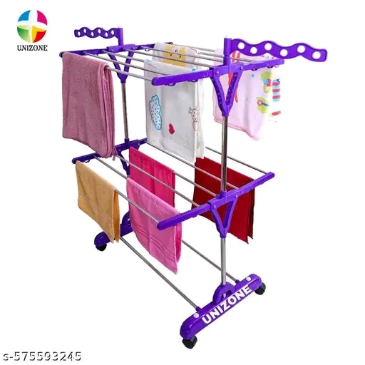 2-Tier Cloth Dryer Stand | Cloth Drying Stand Foldable | Cloth Stand Steel with Wheels &amp; Wave Wings